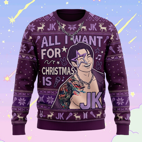BTS Purple Christmas Ugly Sweater 2026, OT7 Urlaubspullover, Weihnachtsgeschenk für ARMY-Fans
