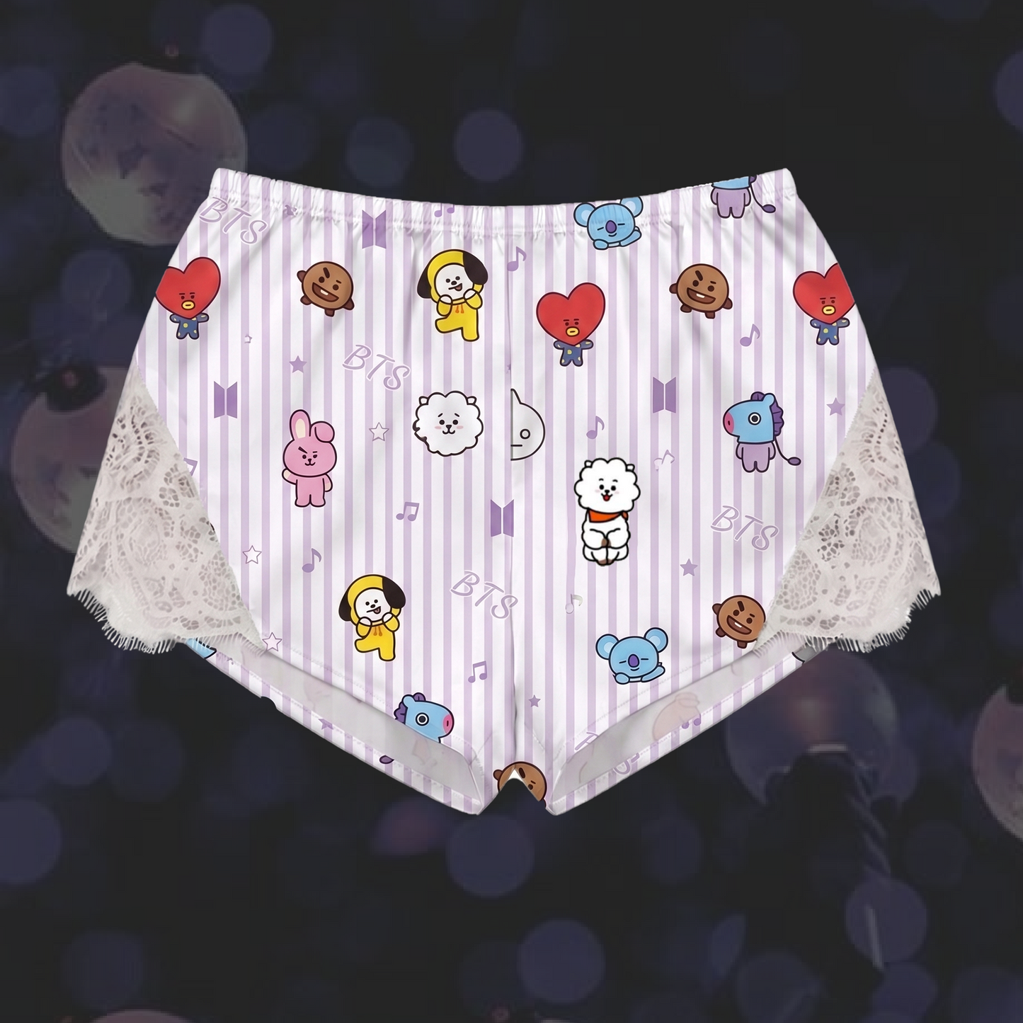 Purple Striped BT21 Lace Cami Sleepwear Gift For Girlfriends