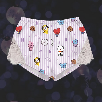 Purple Striped BT21 Lace Cami Sleepwear Gift For Girlfriends