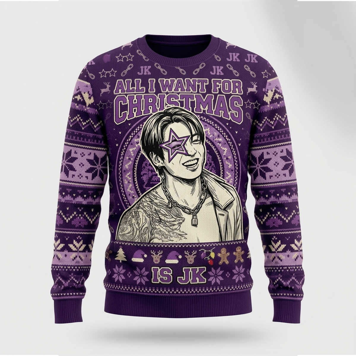 All I Want for Christmas Is JK Army Ugly Sweater Purple Holiday Gift For Bias