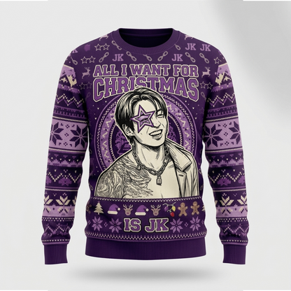 All I Want for Christmas Is JK Army Ugly Sweater Purple Holiday Gift For Bias