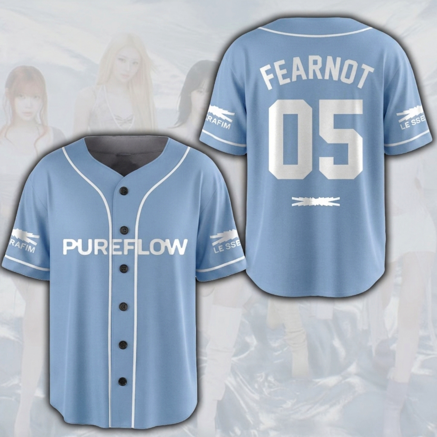 Pureflow World Tour Le Sserafim Blue Baseball Jersey Fan Edition