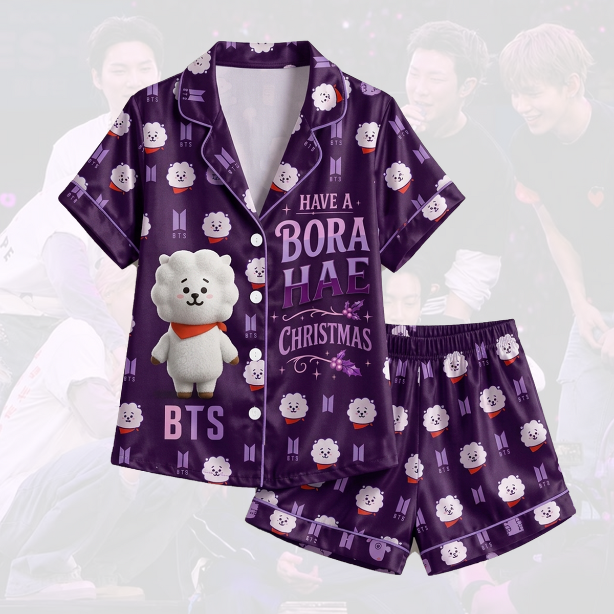 BTS Jin BT21 Borahae Christmas Cute Pajama Set