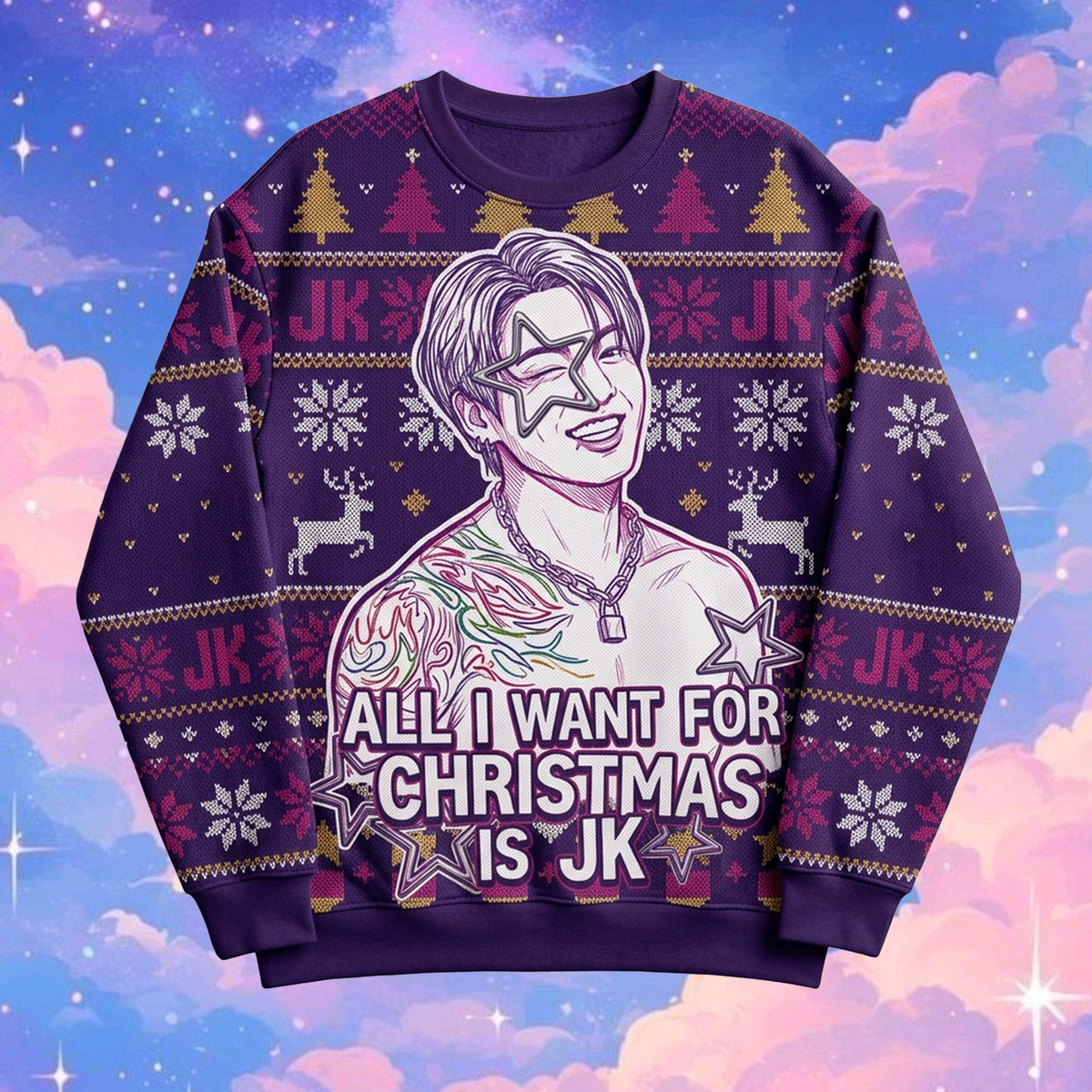 BTS Purple Christmas Ugly Sweater 2026, OT7 Urlaubspullover, Weihnachtsgeschenk für ARMY-Fans