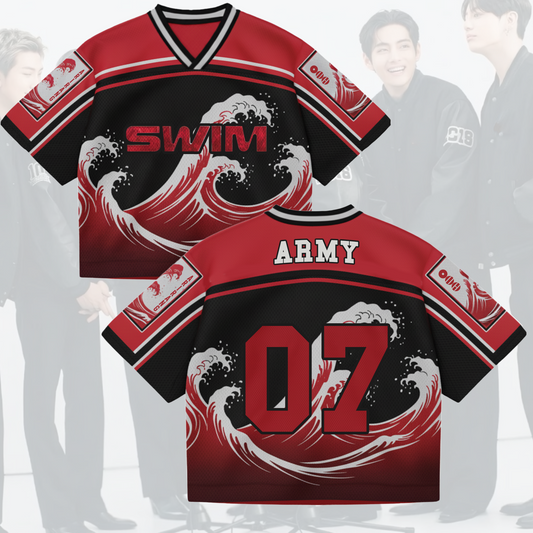 Dive into the ARIRANG Wave BTS Tour Swim Mixed Mesh Jersey