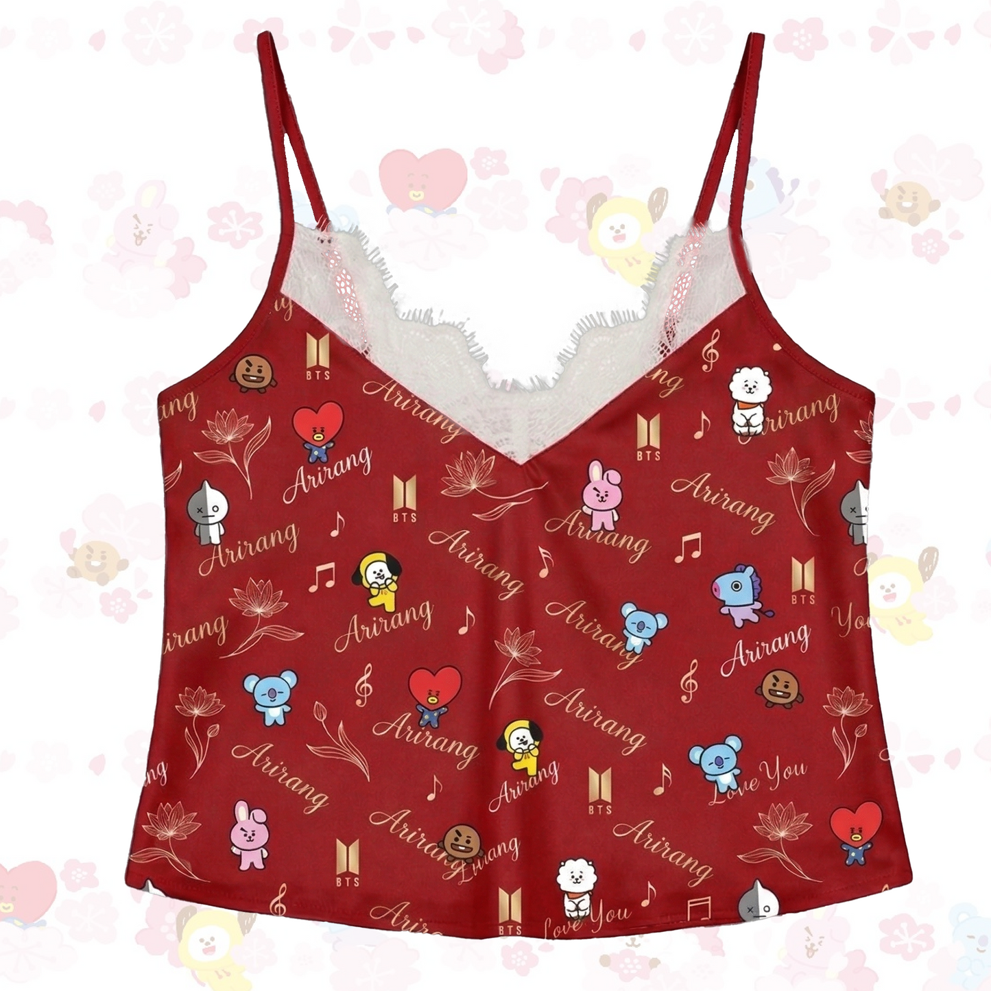 Bt21 Midnight Crimson  Arirang Lace Cami Sleepwear Gift For Fans