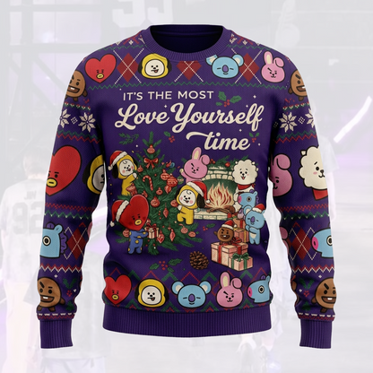 It The Most Love Yourself Time BTS Purple Ugly Sweater Gift For Fans