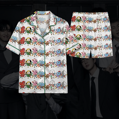 BTS J-Hope BT21 Borahae Weihnachts-Pyjama-Set (süß)