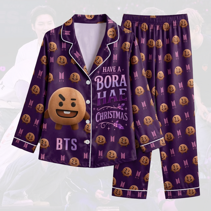 BTS Suga BT21 Borahae Weihnachts-Pyjama-Set niedlich