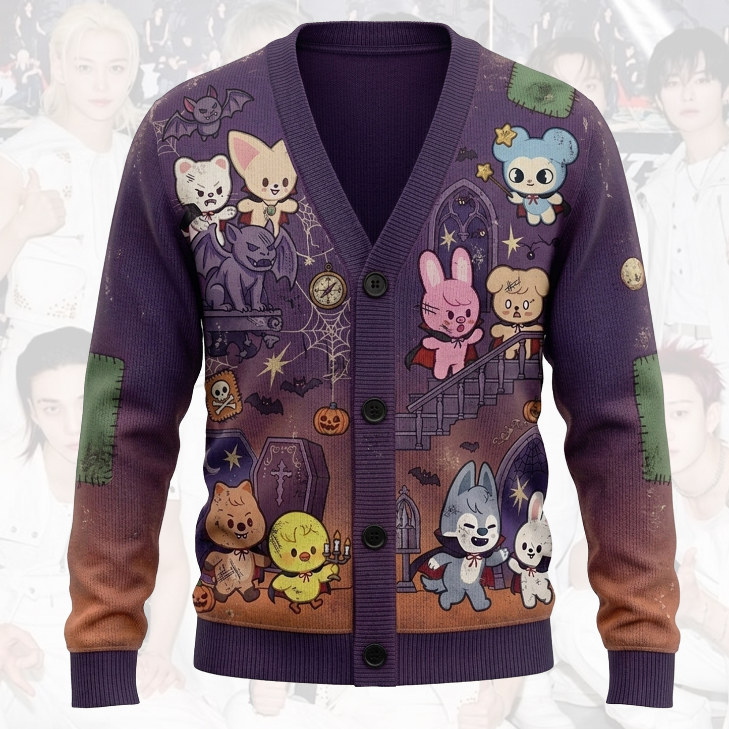 Distressed SKZOO Haunted Mansion Halloween Cardigan Gift For Stay