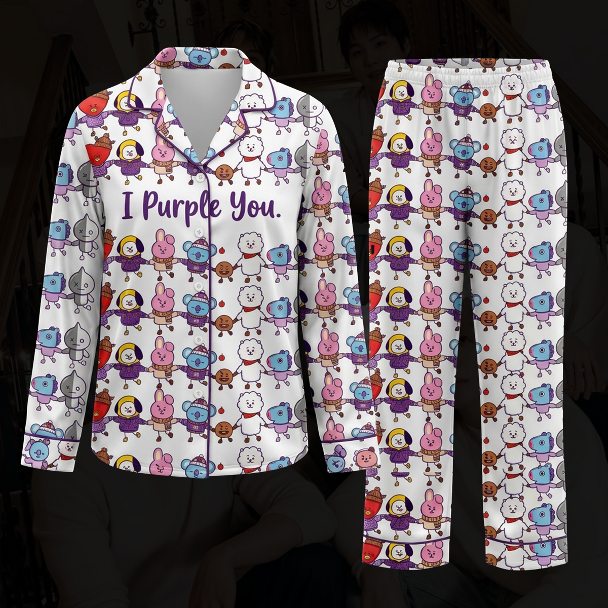 Kawai BT21 I purple You  Christmas Cute Pajama Set