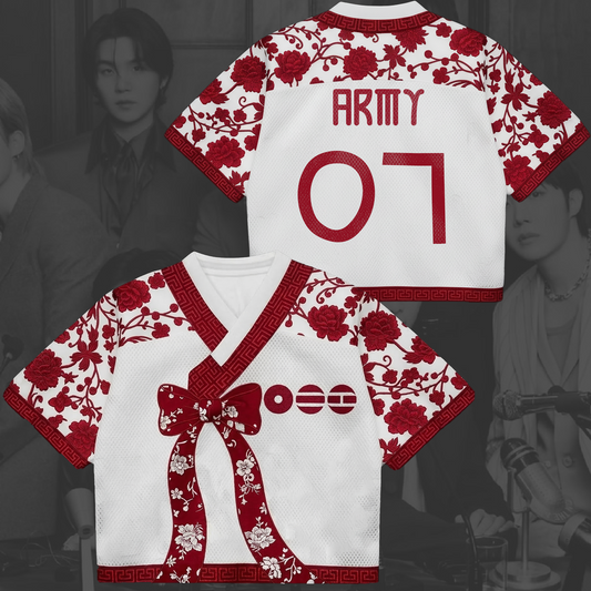Fire Blossom Arirang Tour BTS Hanbok Style Mixed Mesh Jersey Gifts For Lovers