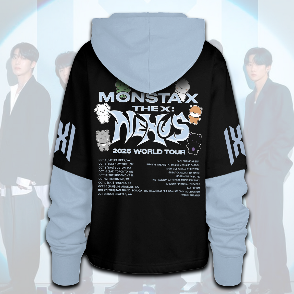 MONSTA X The X Nexus 2026 Tour Kawaii Mascot Baby Blue Shortstop Hoodie For Monbebe