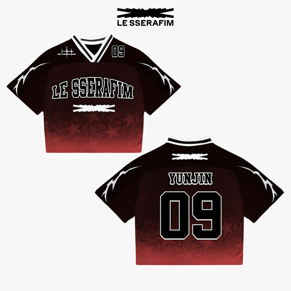 Le Sserafim Mixed Mesh Jersey Football Ver 2 Red Black