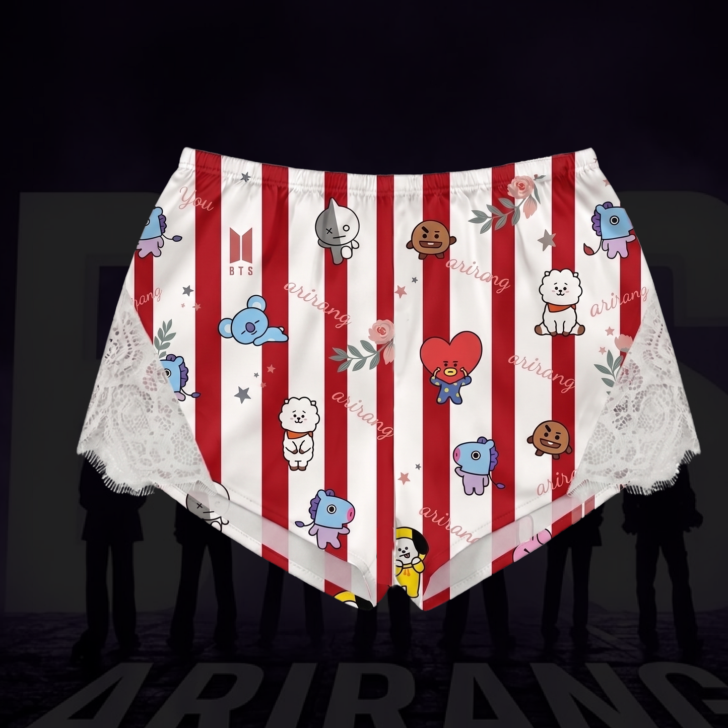 Sweetie Striped BT21 Arirang World Tour Lace Cami Sleepwear Gift For Fans