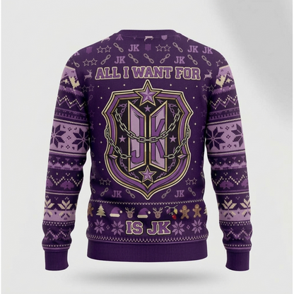 All I Want for Christmas Is JK Army Ugly Sweater Purple Holiday Gift For Bias