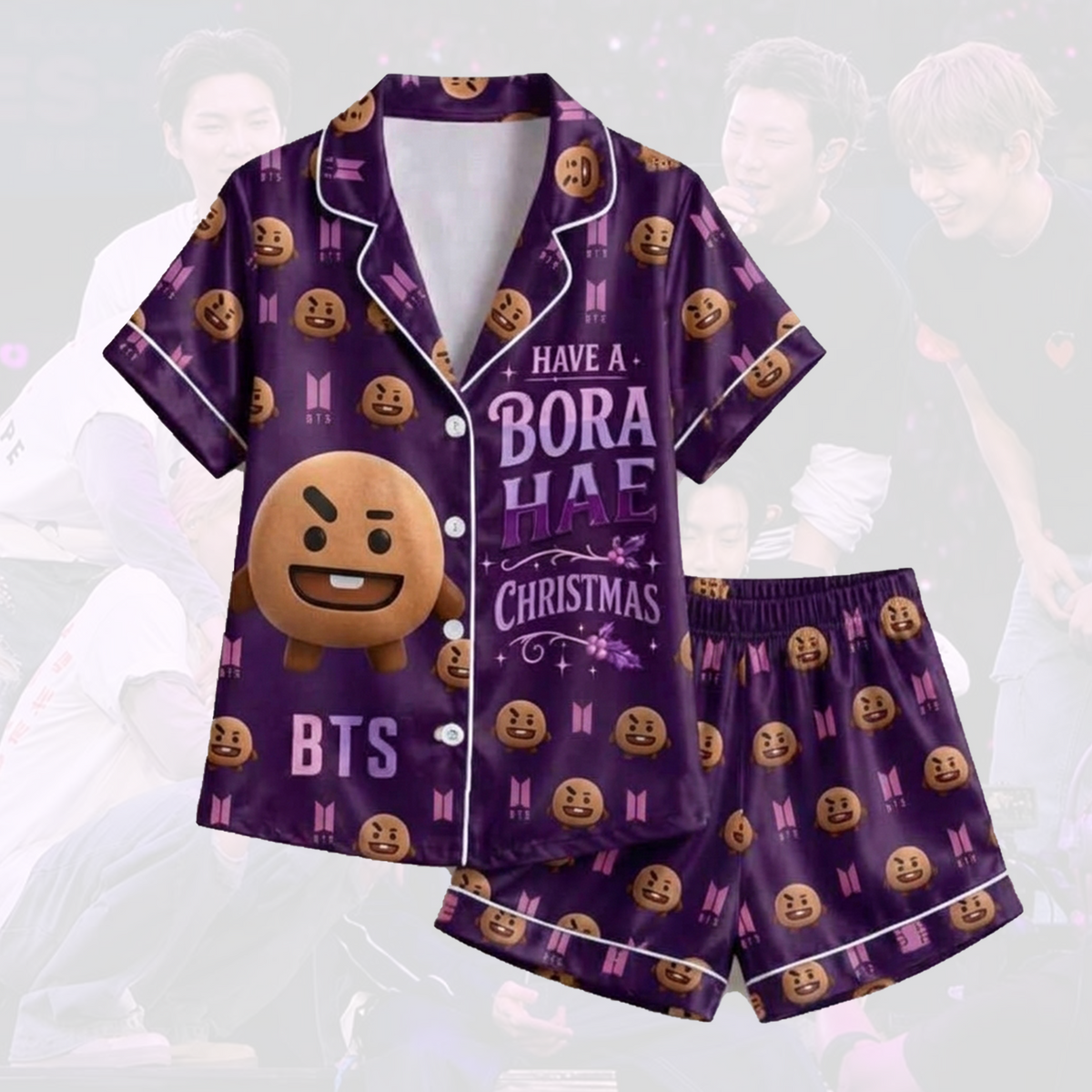 BTS Suga BT21 Borahae Weihnachts-Pyjama-Set niedlich