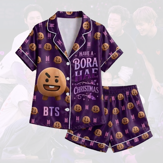 BTS Suga BT21 Borahae Weihnachts-Pyjama-Set niedlich