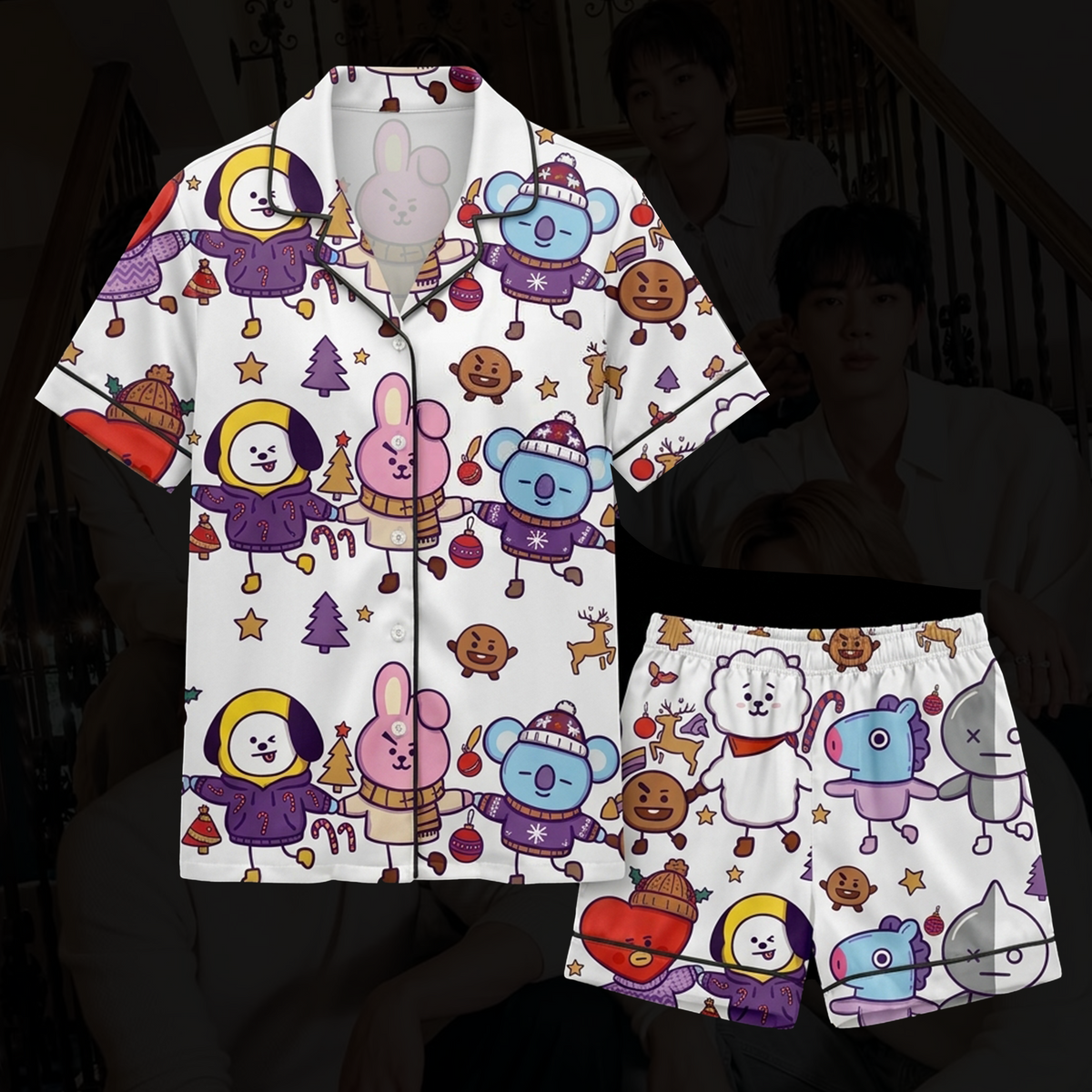 Lovely BT21 Borahae Christmas Cute Stick Style Pajama Set Gift For Fans