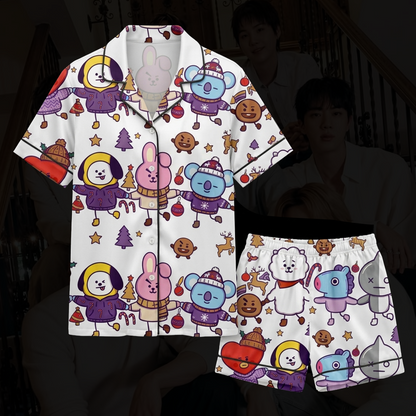 Lovely BT21 Borahae Christmas Cute Stick Style Pajama Set Gift For Fans