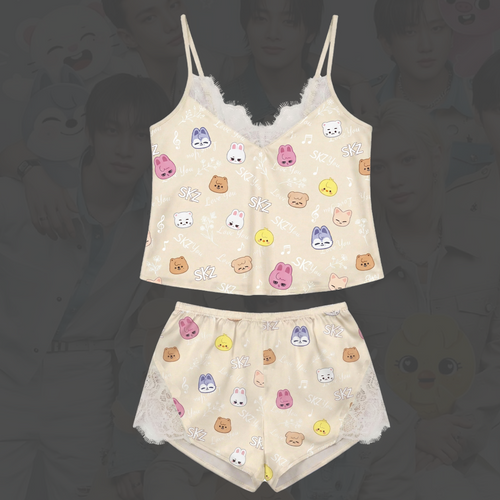 Kawai Skzoo Stray Kids Lace Cami Sleepwear Gift For Fans