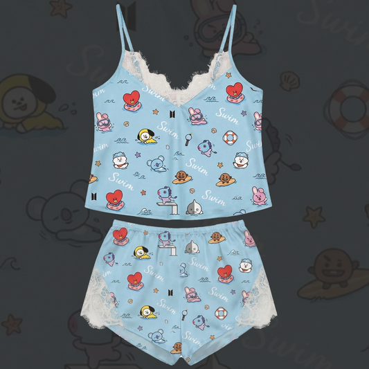 Bt21 Aqua Flow Swim Lace Cami Sleepwear Gift For Her