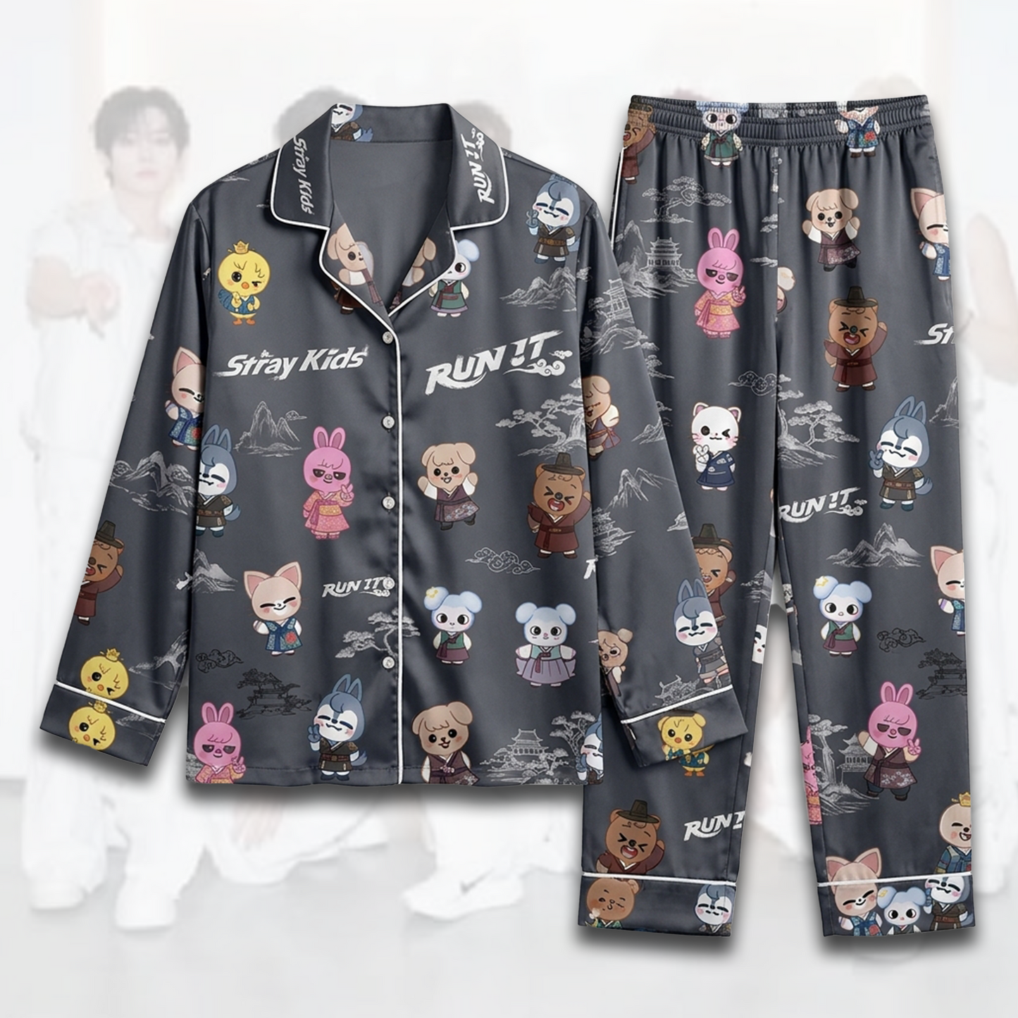 Black Stray Kids Run It World Tour Skzoo Pajama Set Gift For Fans