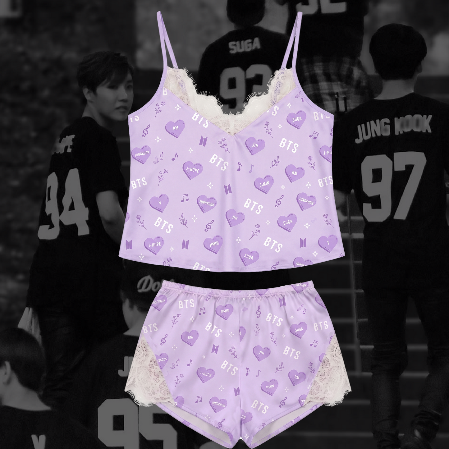 Purple Heart Bts Lace Cami Sleepwear Gift For Fans
