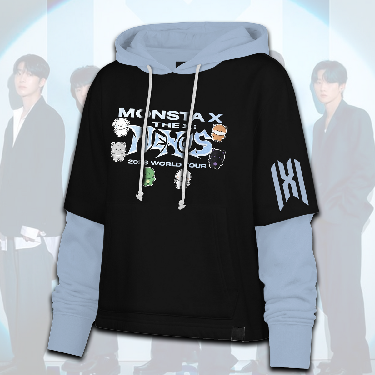 MONSTA X The X Nexus 2026 Tour Kawaii Mascot Baby Blue Shortstop Hoodie For Monbebe