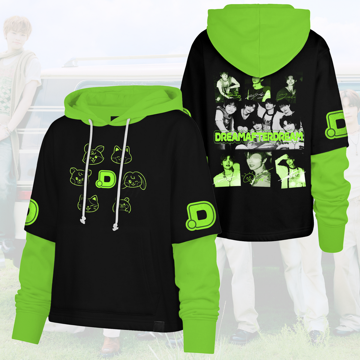 NCT 127 Blingy Full-Group niedliches Cartoon-Maskottchen Doodle Shortstop Kapuzenpullover Geschenk für Fans