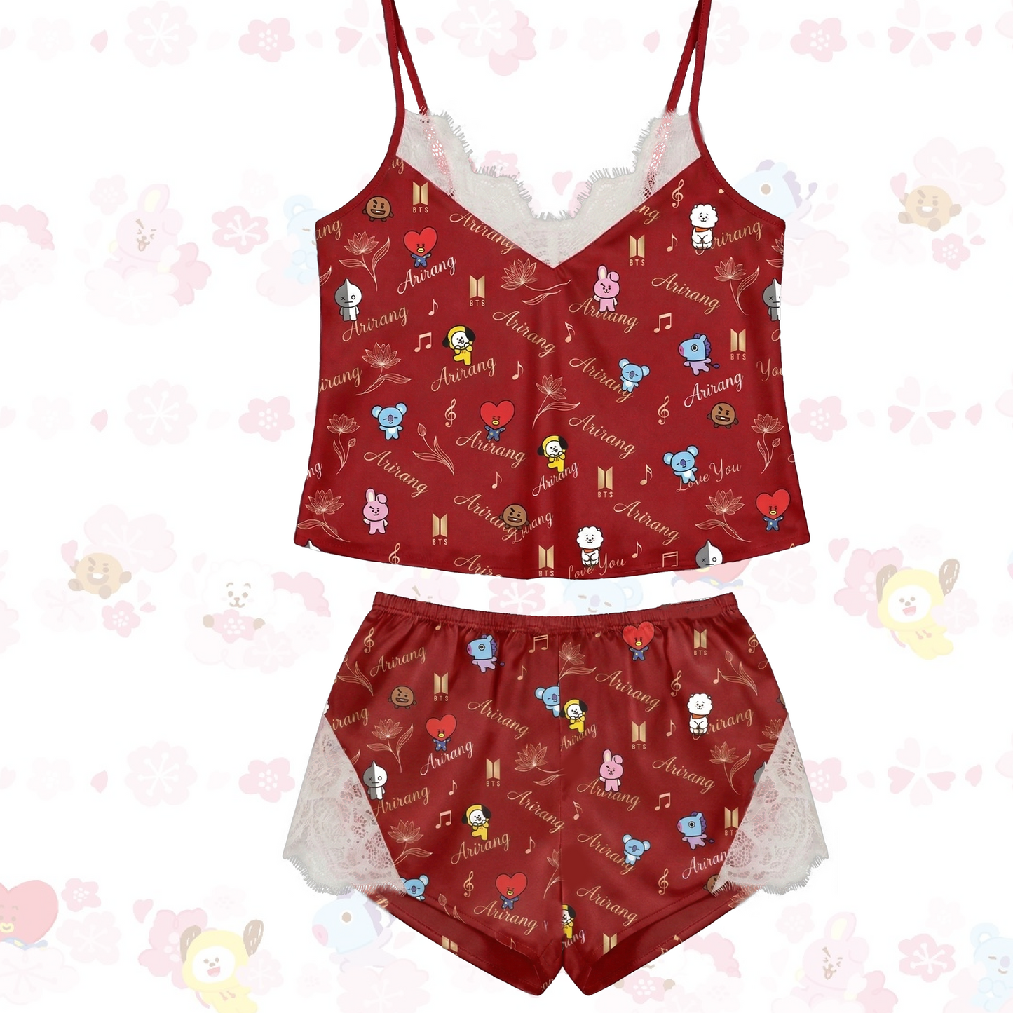 Bt21 Midnight Crimson  Arirang Lace Cami Sleepwear Gift For Fans