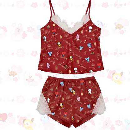 Bt21 Midnight Crimson  Arirang Lace Cami Sleepwear Gift For Fans