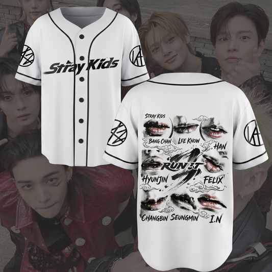 Exhilarating Stray Kids Run It World Tour Baseball Jersey Lips Gift for Fan
