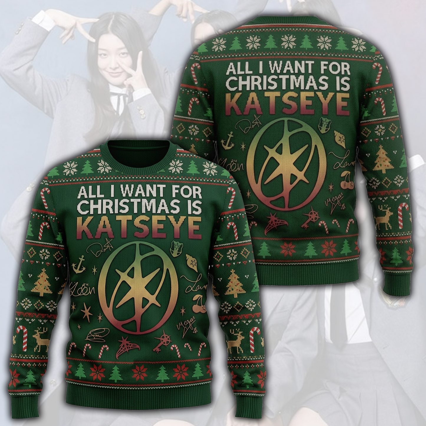 Peppermint Katseye Ugly Christmas Sweater Fan Edition