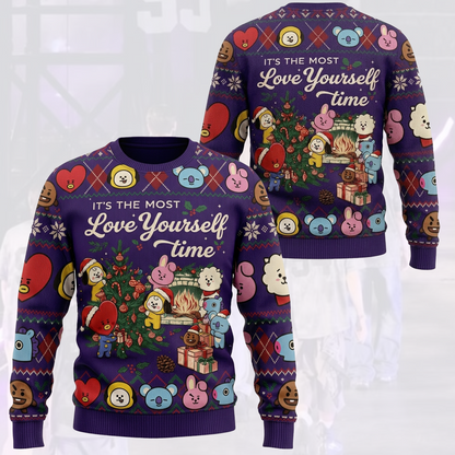 It The Most Love Yourself Time BTS Purple Ugly Sweater Gift For Fans