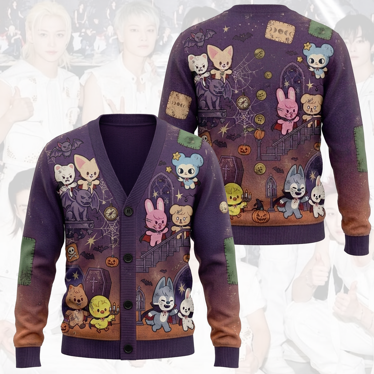 Distressed SKZOO Haunted Mansion Halloween Cardigan Gift For Stay