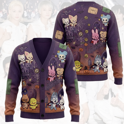Distressed SKZOO Haunted Mansion Halloween Cardigan Gift For Stay