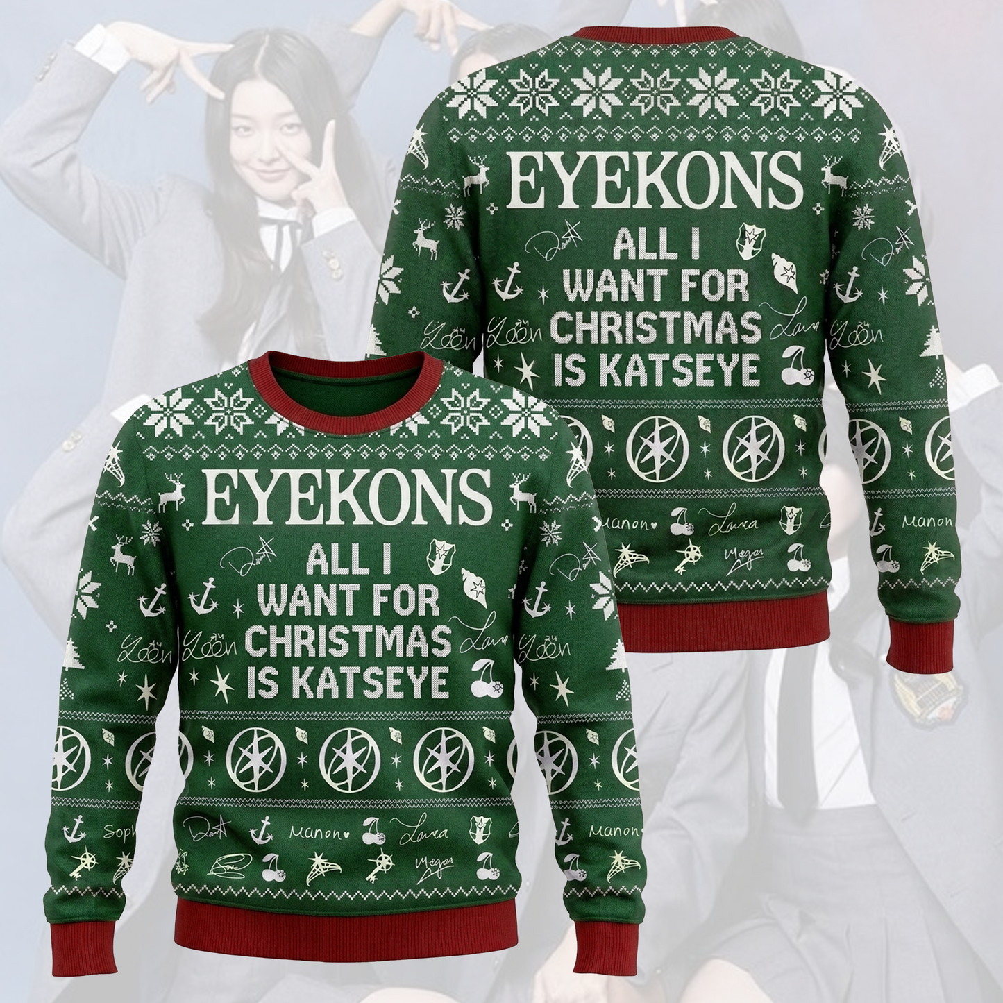 Evergreen Katseye Ugly Christmas Sweater Gift For Fans