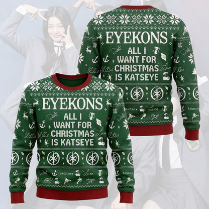 Evergreen Katseye Ugly Christmas Sweater Gift For Fans