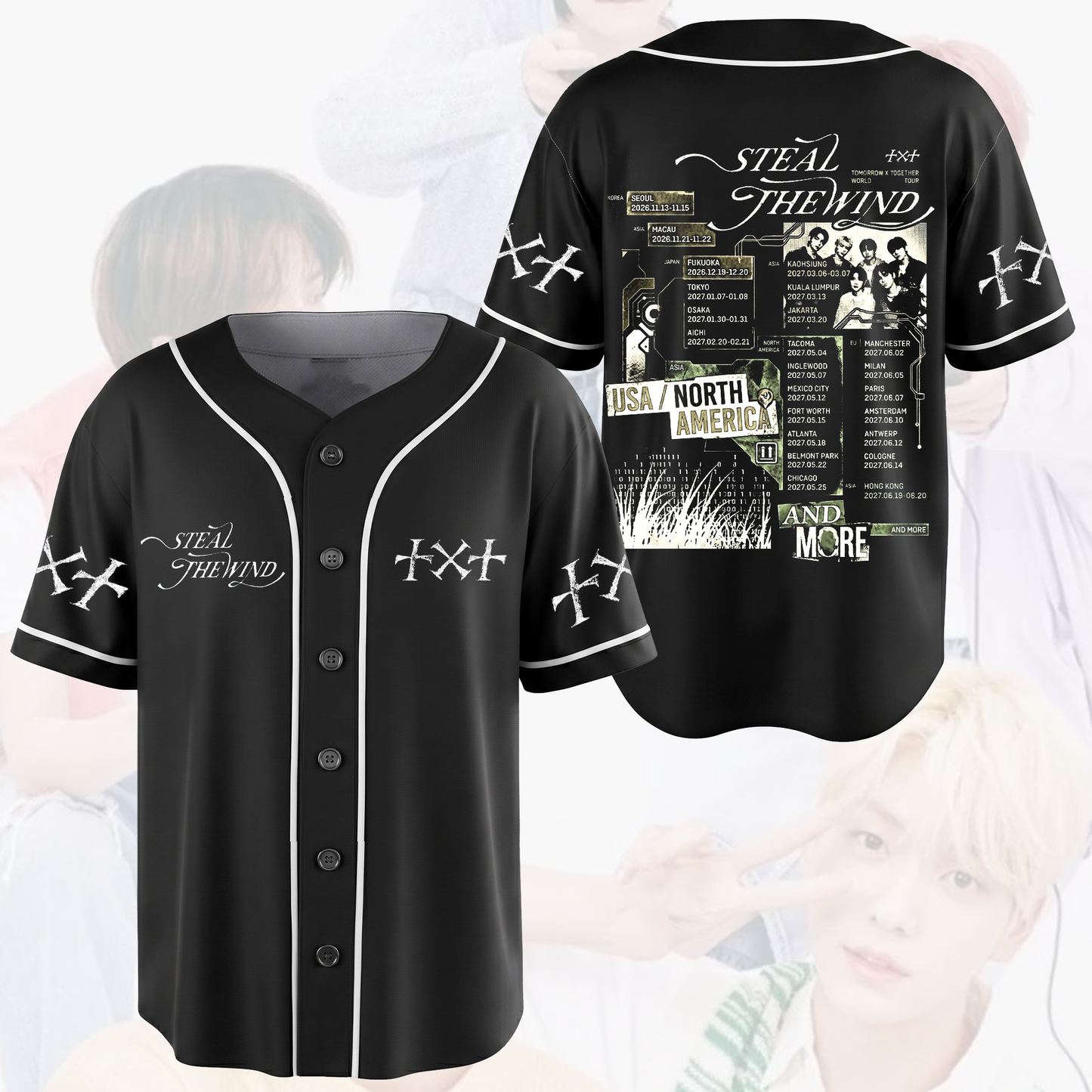 Streetwear TXT Steal The Wind Tour Baseball Jersey Tomorrow X Together Shirt Fan Gifts