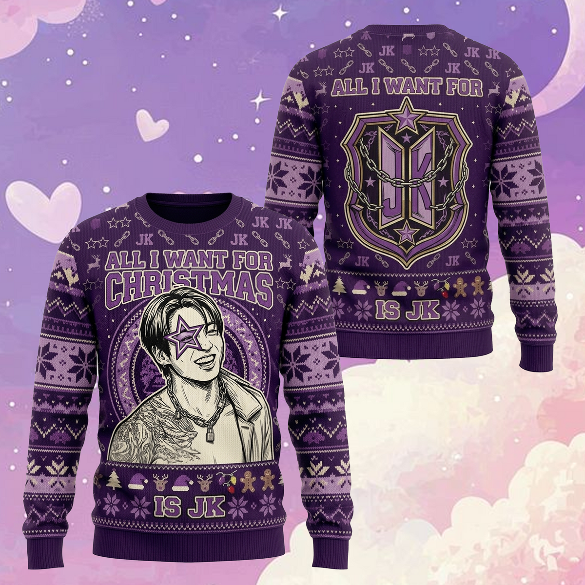 All I Want for Christmas Is JK Army Ugly Sweater Purple Holiday Gift For Bias