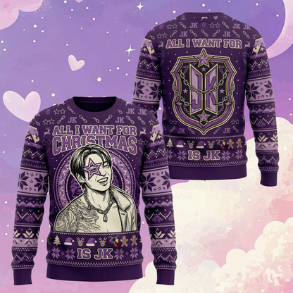 All I Want for Christmas Is JK Army Ugly Sweater Purple Holiday Gift For Bias