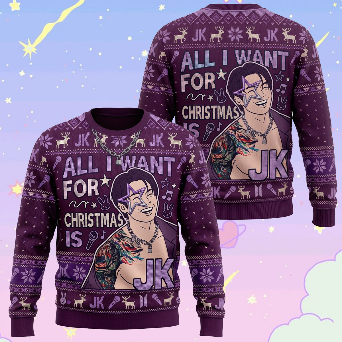 BTS Purple Christmas Ugly Sweater 2026, OT7 Urlaubspullover, Weihnachtsgeschenk für ARMY-Fans