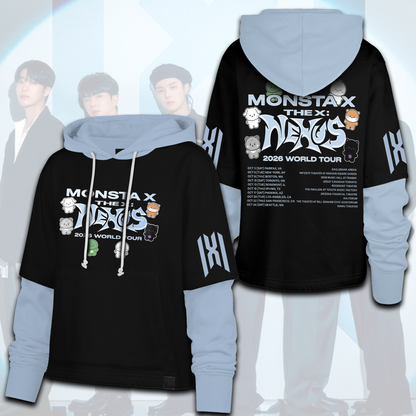 MONSTA X The X Nexus 2026 Tour Kawaii Mascot Baby Blue Shortstop Hoodie For Monbebe
