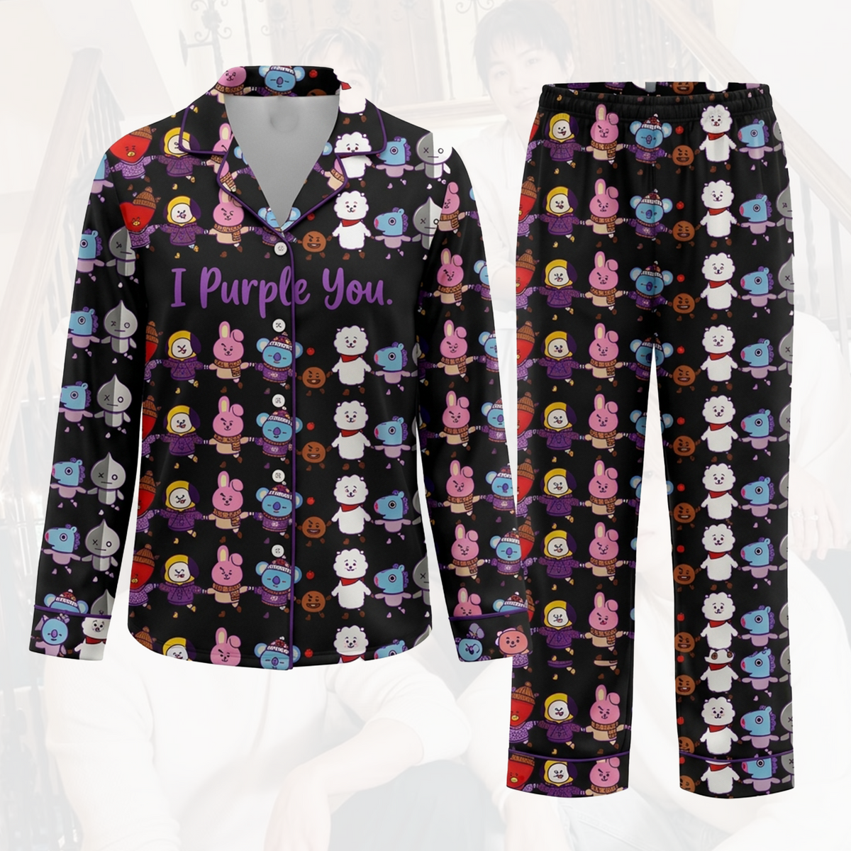 BTS J-Hope BT21 Borahae Weihnachts-Pyjama-Set (süß)