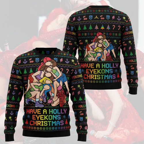 Colorful Katseye Have A Holly Eyekons Ugly Christmas Sweater Fan Gifts