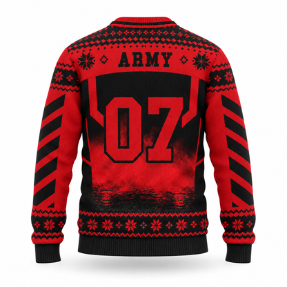 BTS Arirang 2026 Ugly Christmas Sweater, Red Black OT7 Holiday Gift for ARMY Fans