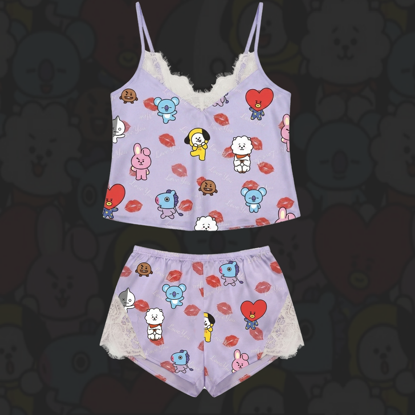 BTS Love You Lips Lace Cami Sleepwear Gift For Girlfriends