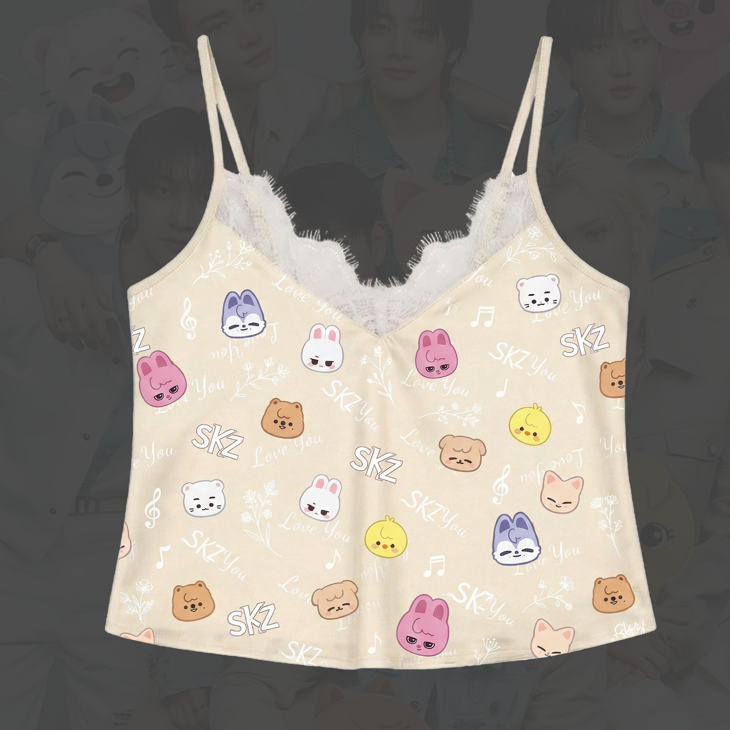 Kawai Skzoo Stray Kids Lace Cami Sleepwear Gift For Fans