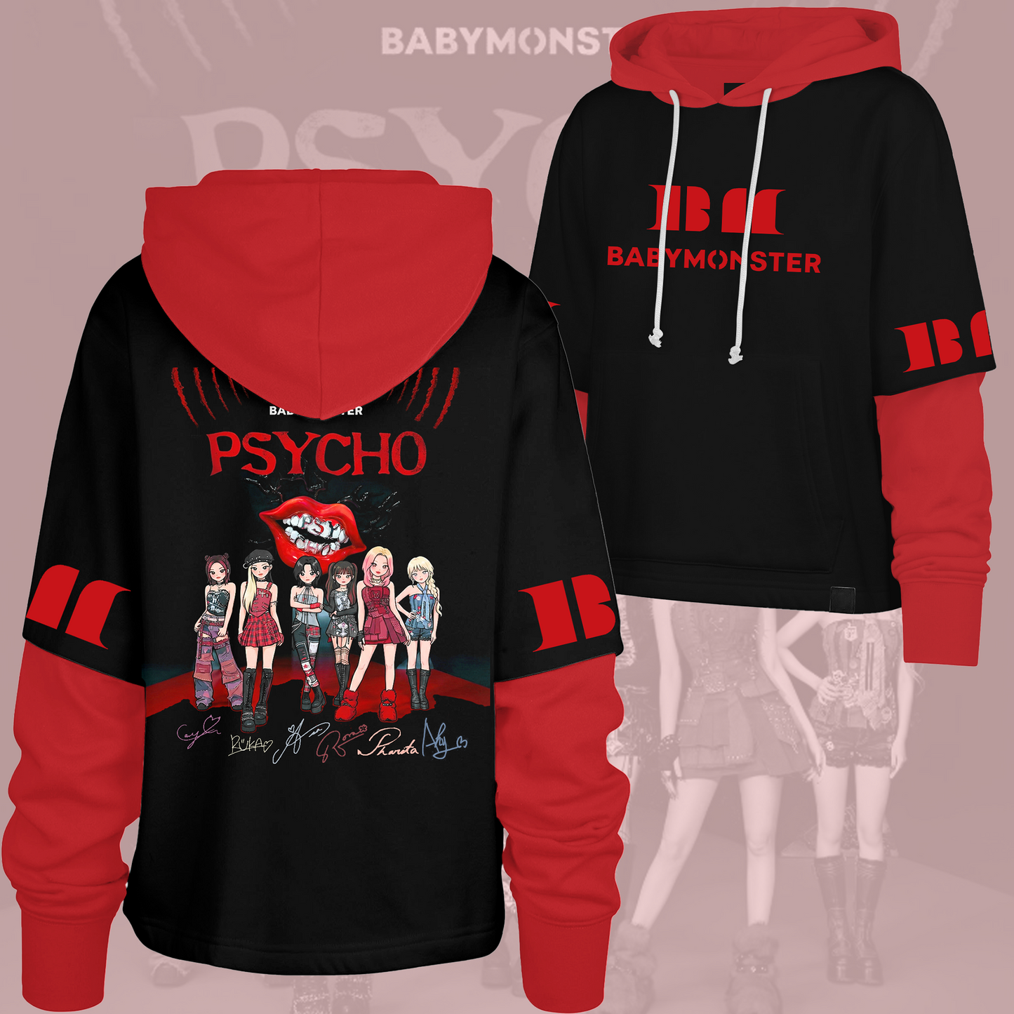 Babymonster Psycho Members Signature Shortstop Hoodie Gift For Lovers
